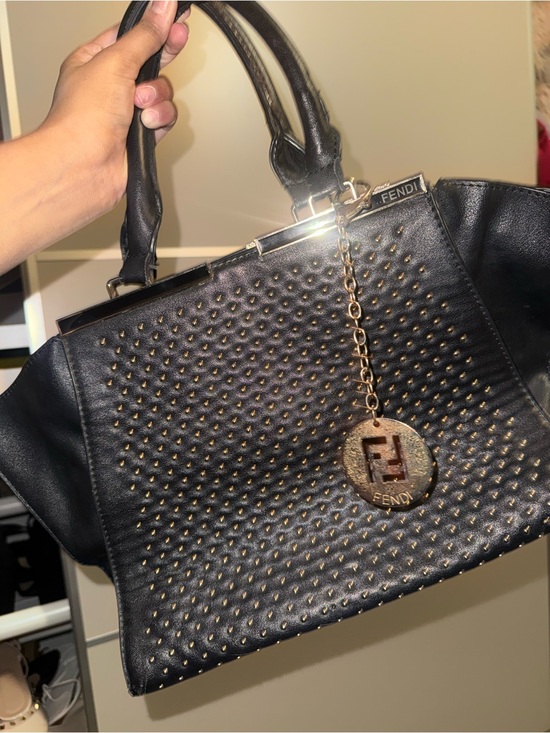 Fendi Handbags - Fendi Black Leather Studded Tote with Gold Charm